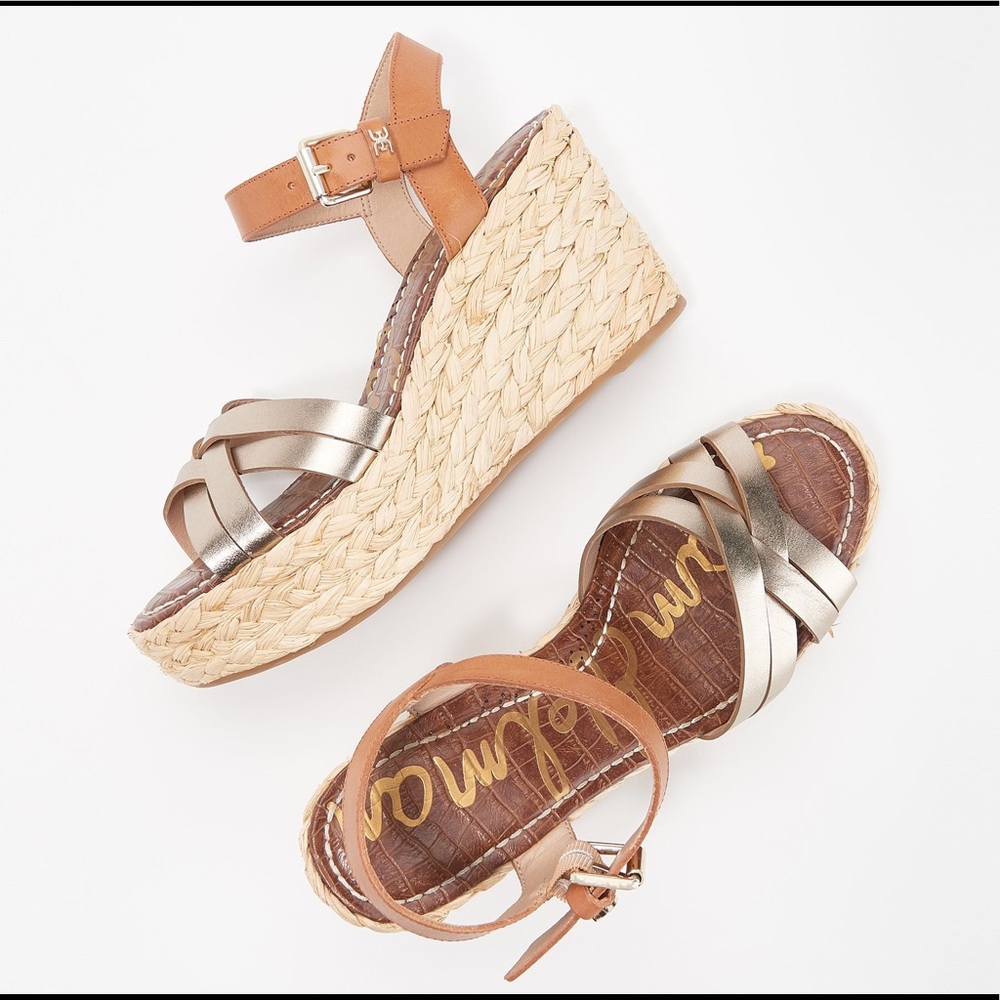 NWT Sam Edelman Bronze Leather Wedge Strap Sandal